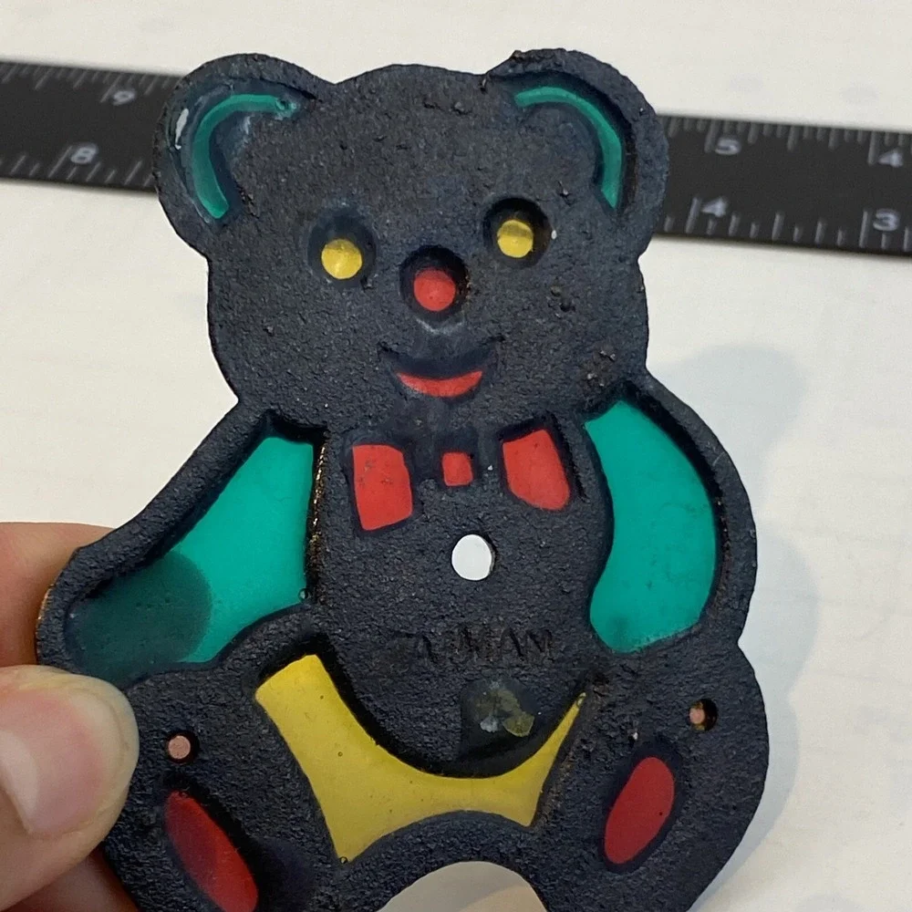 Vintage Taiwan Key Holder Teddy Bear Stained Glass